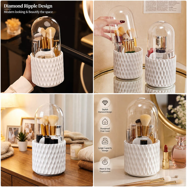 Rotating Diamond Cut Brush and Spoon Holder With Lid
