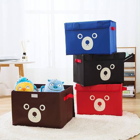 Woven Bear Storage Bag with Lid (Random Colour)